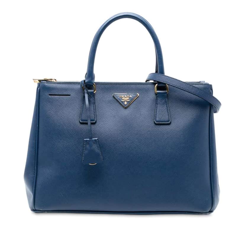 Prada Medium Saffiano Lux Galleria Double Zip Satchel Blue Leather Good condition - Front View