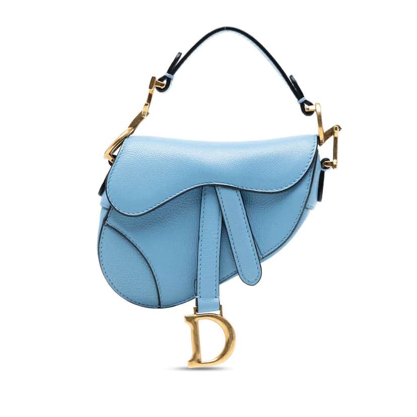 Dior Micro Goatskin Saddle Bag Blue Leather Very good condition - Front View