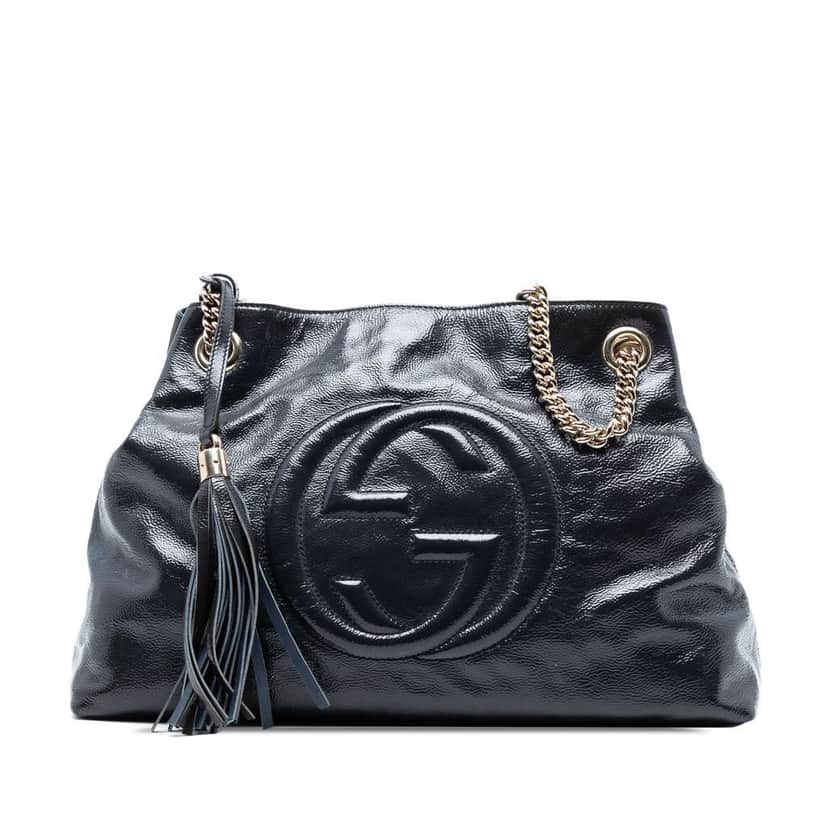 Gucci Medium Patent Soho Chain Tote Blue Leather Good condition - Front View