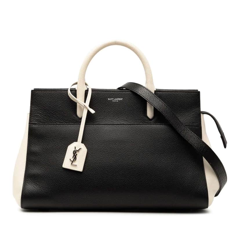 Saint Laurent Small Bicolor Grained Calfskin Cabas Rive Gauche Satchel Black Leather Good condition - Front View