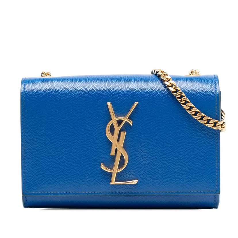 Saint Laurent Small Grain De Poudre Monogram Kate Crossbody Blue Leather Good condition - Front View