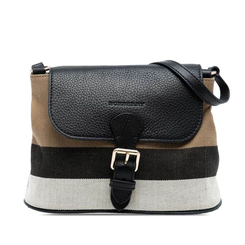 Burberry Mega Check Canvas and Grained Calfskin Gowan Crossbody Brown Canvas Good condition - Front View