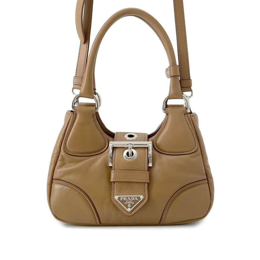 Prada Nappa Soft Padded Re Edition 2002 Moon Satchel Brown Leather Good condition - Front View