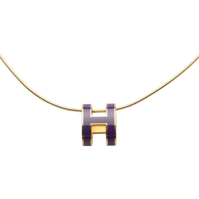 Hermès Gold Plated Enamel Pop H Pendant Necklace Purple Good condition - Front View