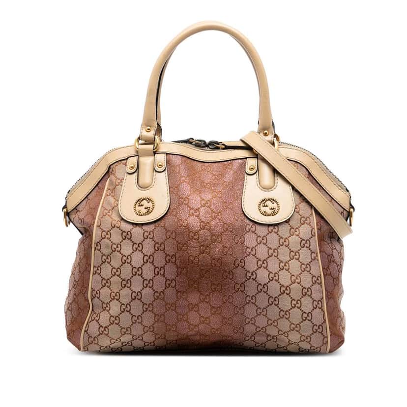Gucci Medium GG Lurex Scarlett Satchel Brown Canvas Good condition - Front View