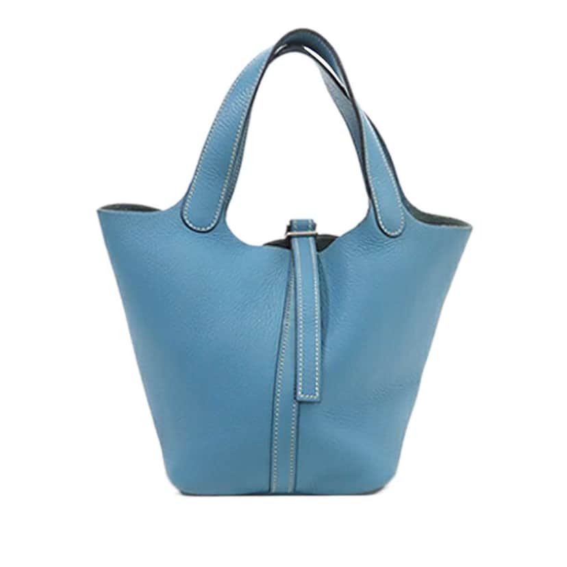 Hermès Clemence Picotin 18 Blue Leather Good condition - Front View