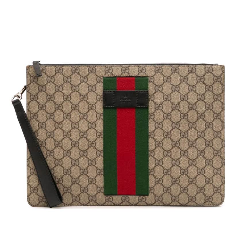 Gucci GG Supreme Web Clutch Brown Canvas Good condition - Front View