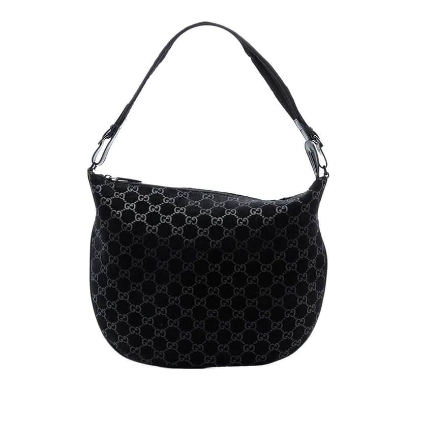 Gucci GG Suede Hobo Black Leather Good condition - Front View