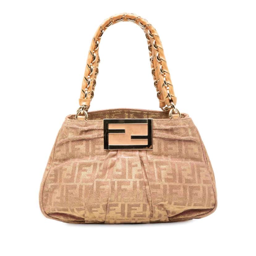 Fendi Small Zucca Metallic Lurex Mia Chain Tote Brown Polyester Good condition - Front View