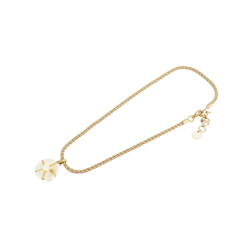 Chanel Gold Plated Mother of Pearl Camellia Pendant Necklace Gold Metal Good condition - Front View