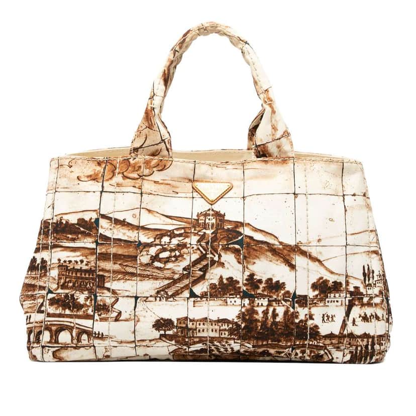 Prada Large Canvas Canapa Azulejos Satchel Brown Canvas Good condition - Front View
