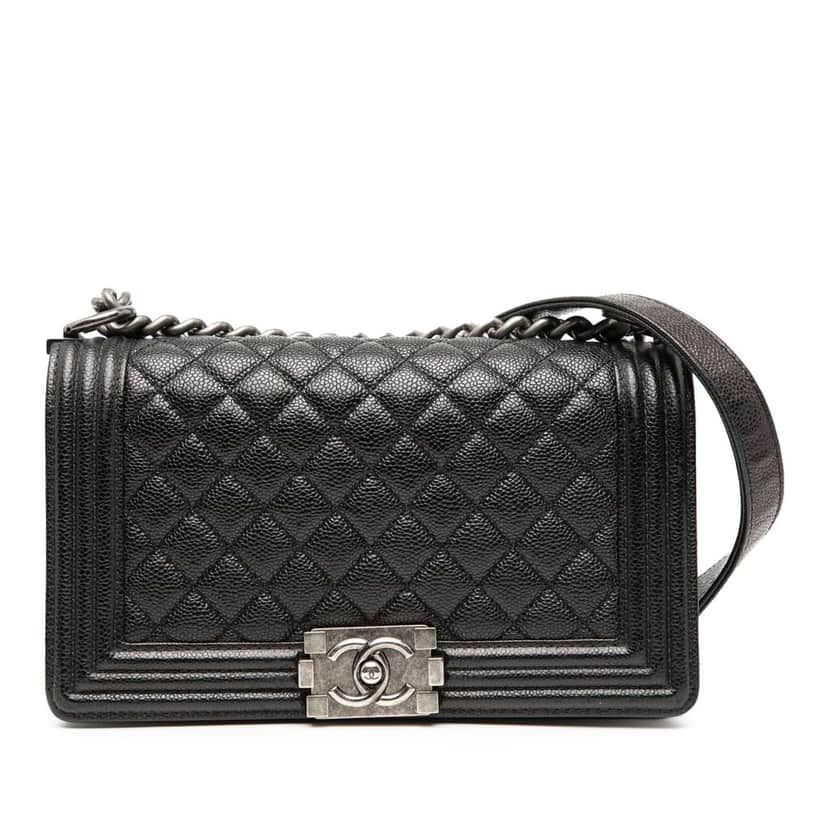 Chanel Old Medium Quilted Caviar Boy Flap Black Leather Very good condition - Front View