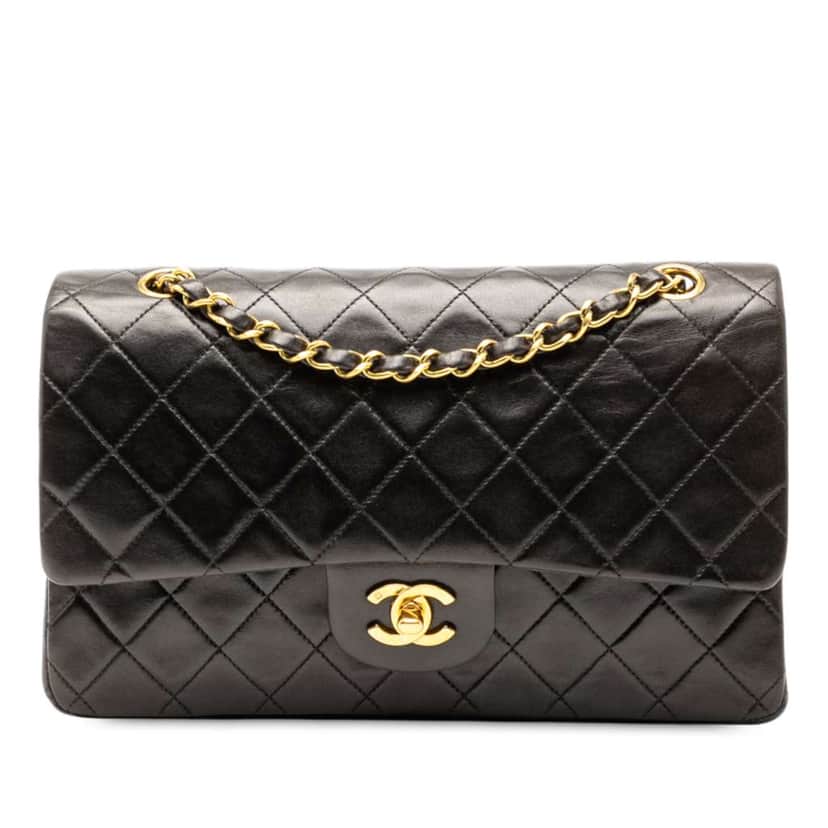 Chanel Medium Classic Lambskin Double Flap Black Leather Good condition - Front View