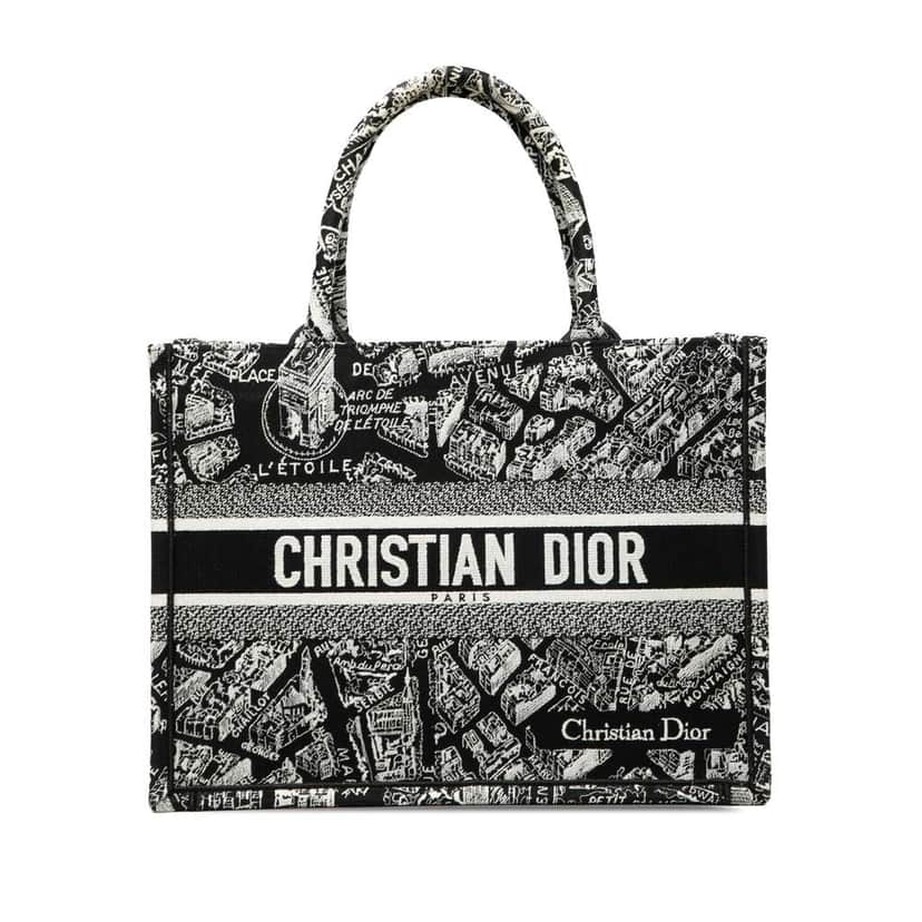 Dior Medium Canvas Embroidered Plan De Paris Book Tote Black Canvas Good condition - Front View