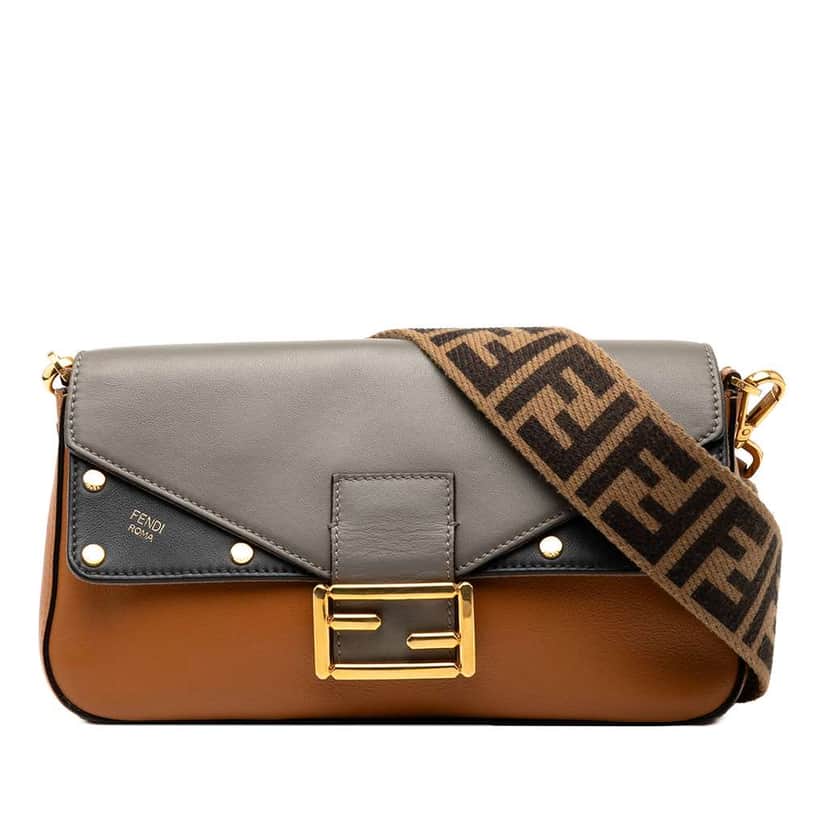 Fendi Vitello Grace FF 1974 Baguette Crossbody Brown Leather Very good condition - Front View