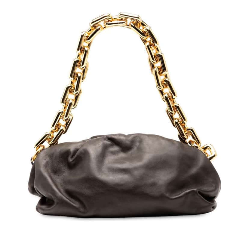 Bottega Veneta Lambskin Chain Pouch Brown Leather Good condition - Front View