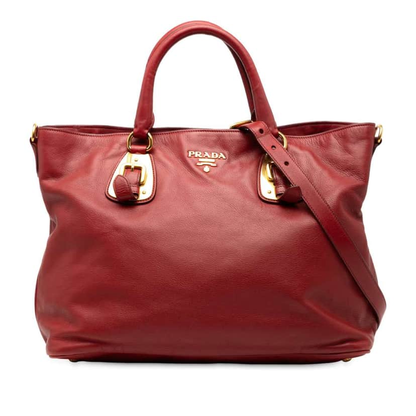Prada Soft Calfskin Open Convertible Shopping Tote Red Leather Good condition - Front View