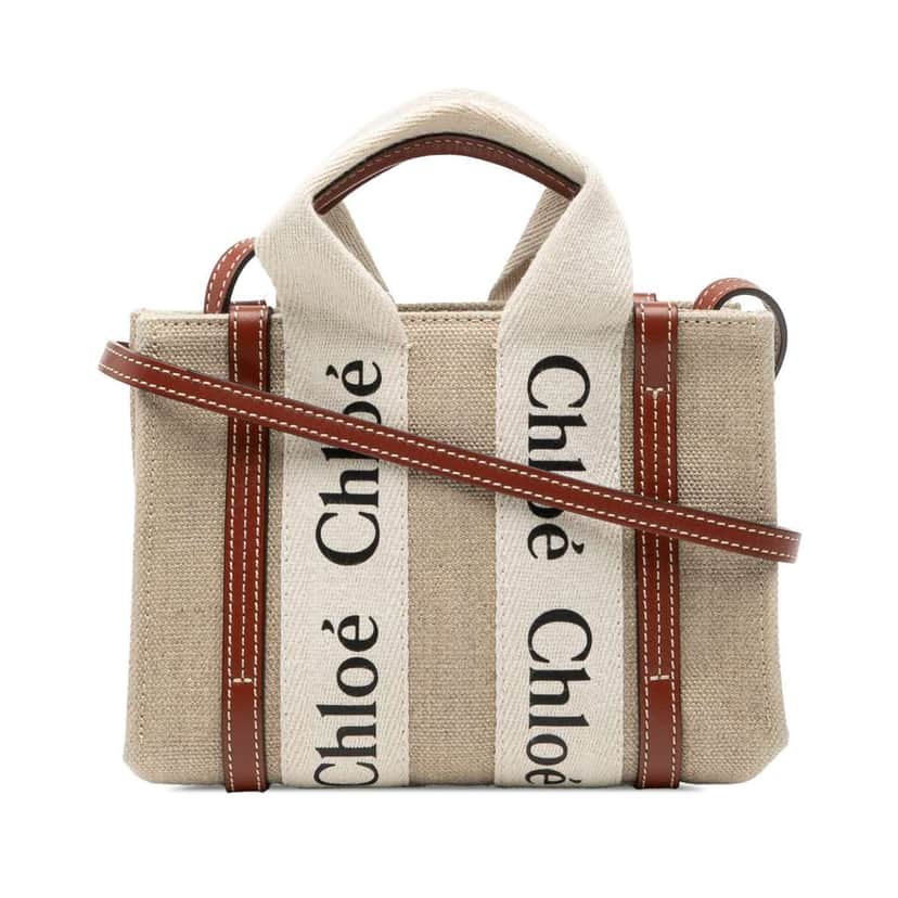Chloé Mini Canvas Woody Satchel Brown Canvas Good condition - Front View