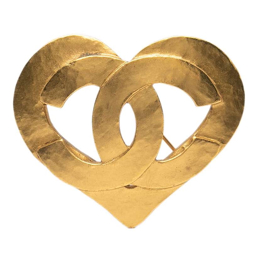 Chanel Gold Plated CC Heart Brooch Gold Metal Good condition - Front View