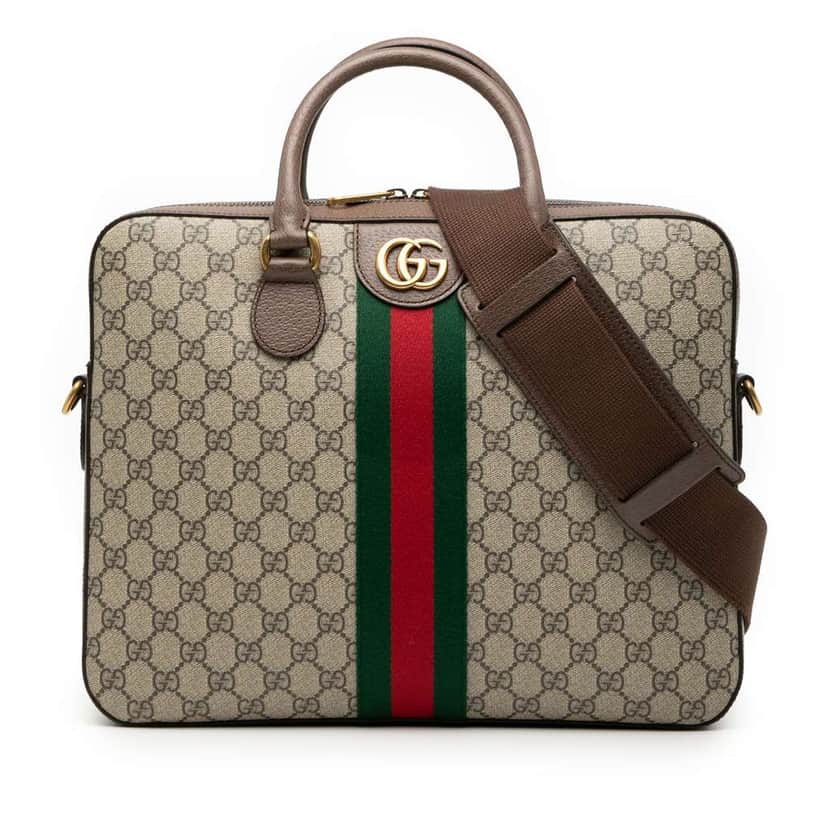Gucci GG Supreme Ophidia Web Briefcase Brown Canvas Good condition - Front View
