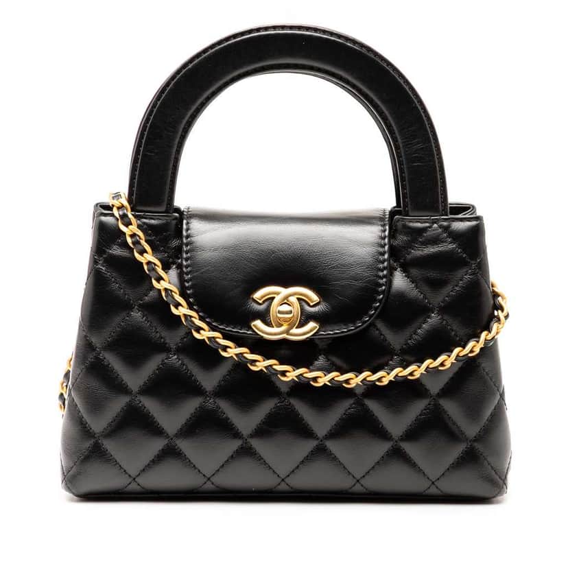 Chanel Nano Aged Calfskin Kelly Shopper Bag Black Leather Good condition - Front View