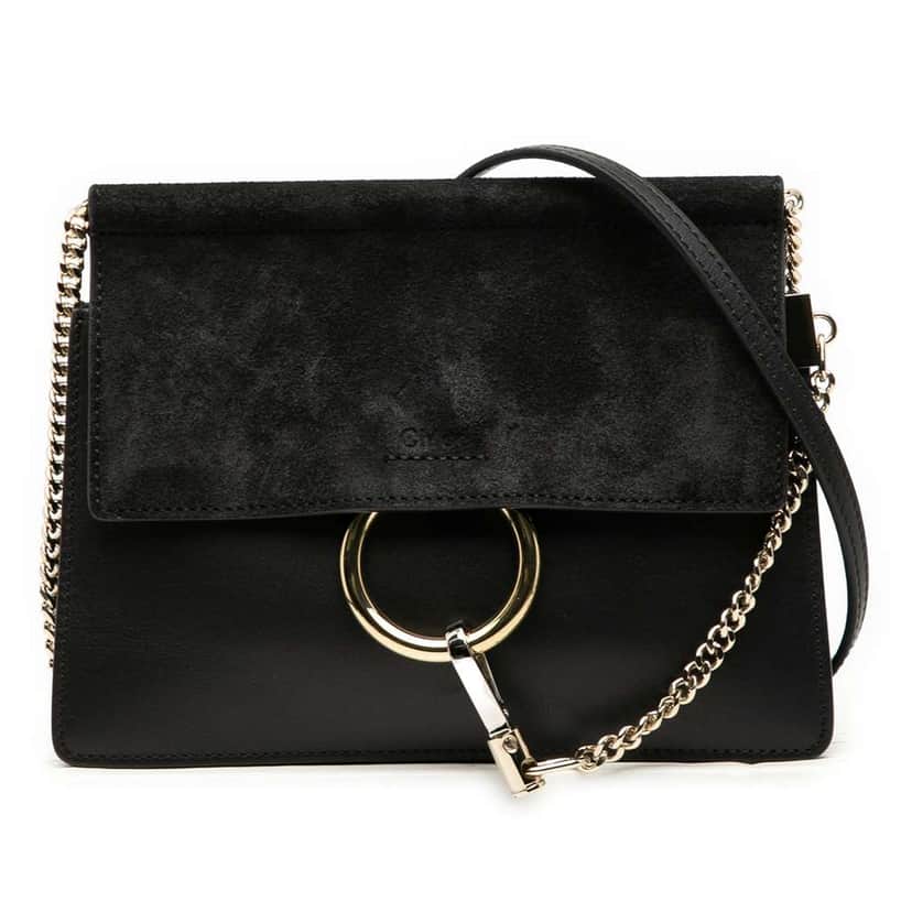Chloé Small Calfskin and Suede Faye Crossbody Black Leather Very good condition - Front View