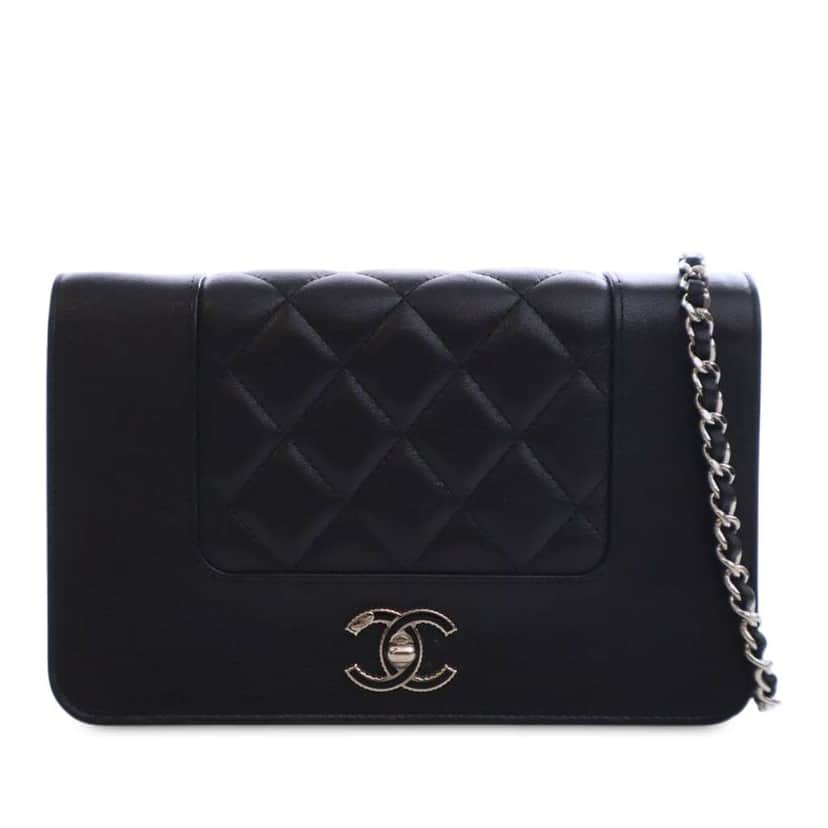 Chanel Quilted Lambskin Mademoiselle Wallet on Chain Black Leather Good condition - Front View