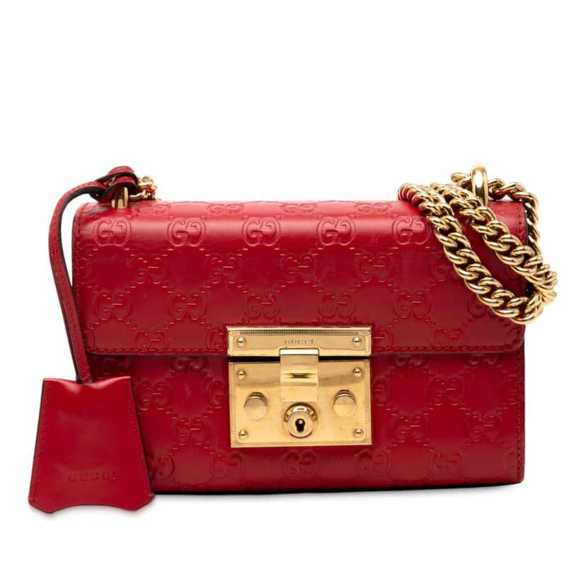 Gucci Small Guccissima Padlock Crossbody Red Leather Good condition - Front View