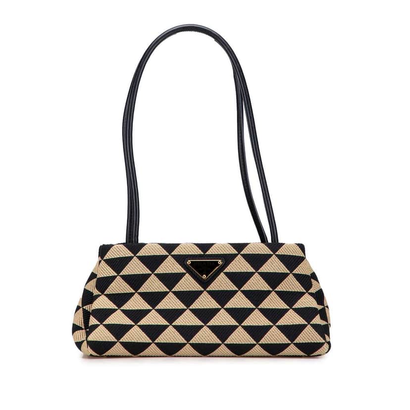 Prada Small Triangolo Symbole Jacquard Embroidered Shoulder Bag Brown Canvas Good condition - Front View