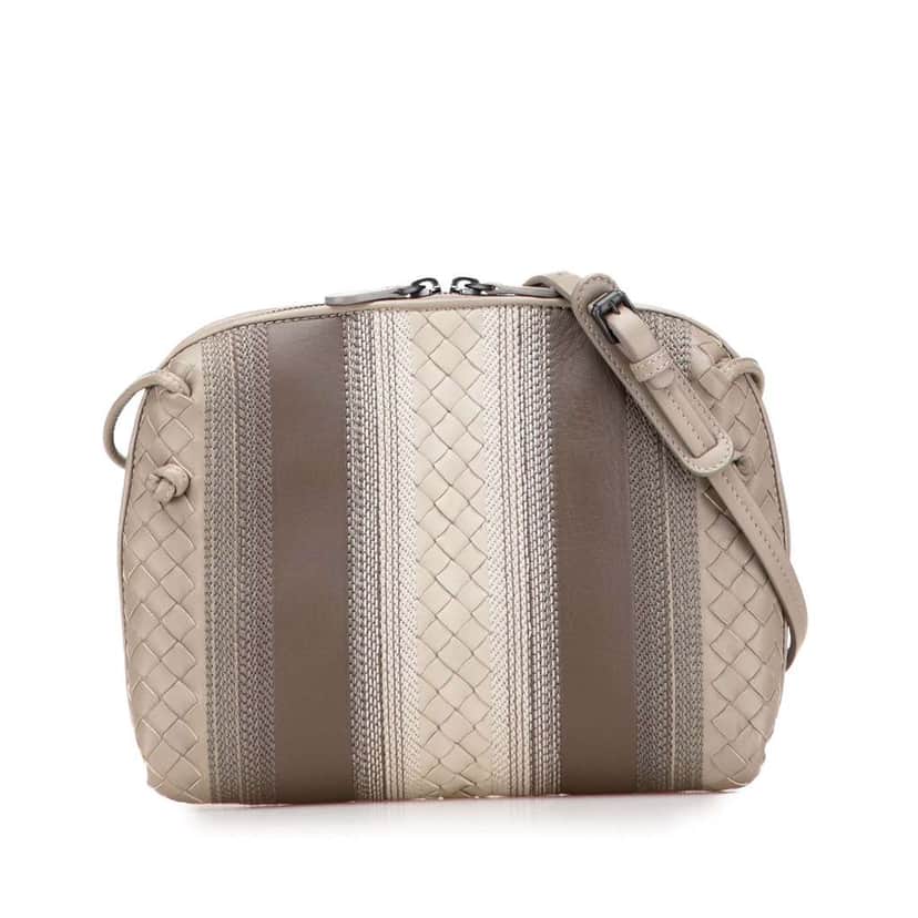 Bottega Veneta Nappa Intrecciato Striped Nodini Crossbody Brown Leather Good condition - Front View