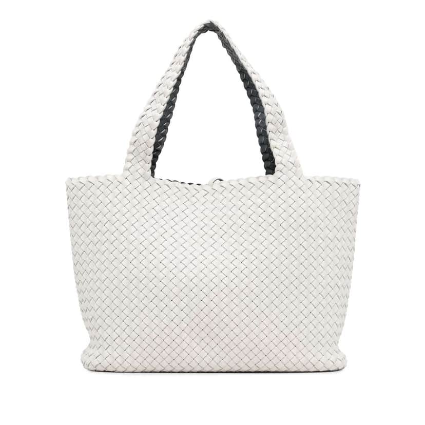 Bottega Veneta Bicolor Intrecciato Tote White Leather Good condition - Front View