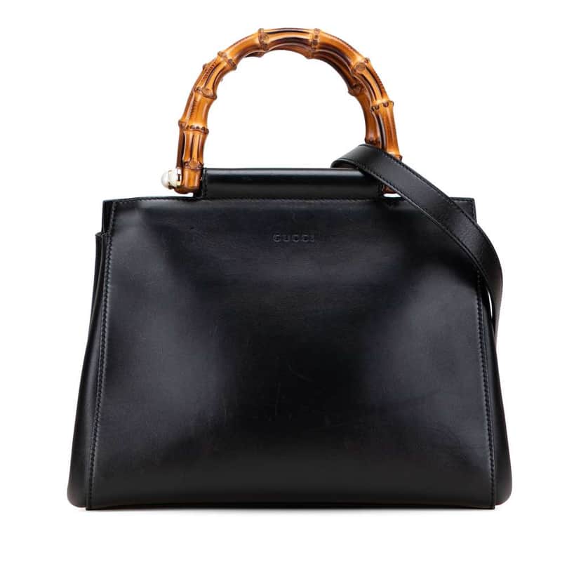 Gucci Small Leather Bamboo Nymphaea Satchel Black Leather Good condition - Front View