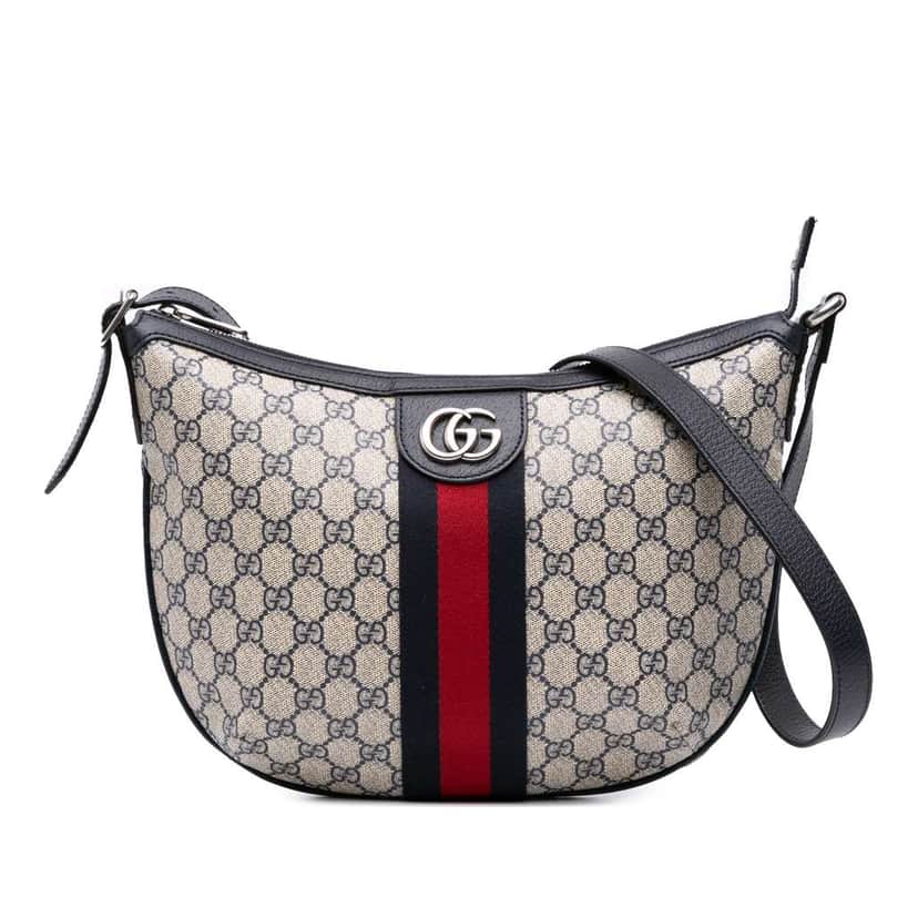 Gucci Small GG Supreme Web Ophidia Half Moon Crossbody Grey Canvas Good condition - Front View