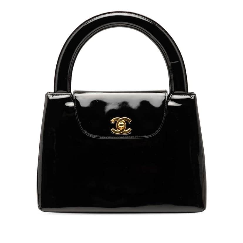 Chanel CC Patent Kelly Top Handle Flap Black Leather Good condition - Front View