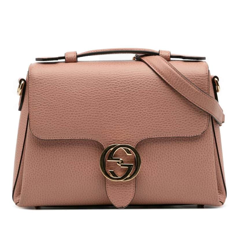 Gucci Small Dollar Calfskin Interlocking G Satchel Pink Leather Good condition - Front View