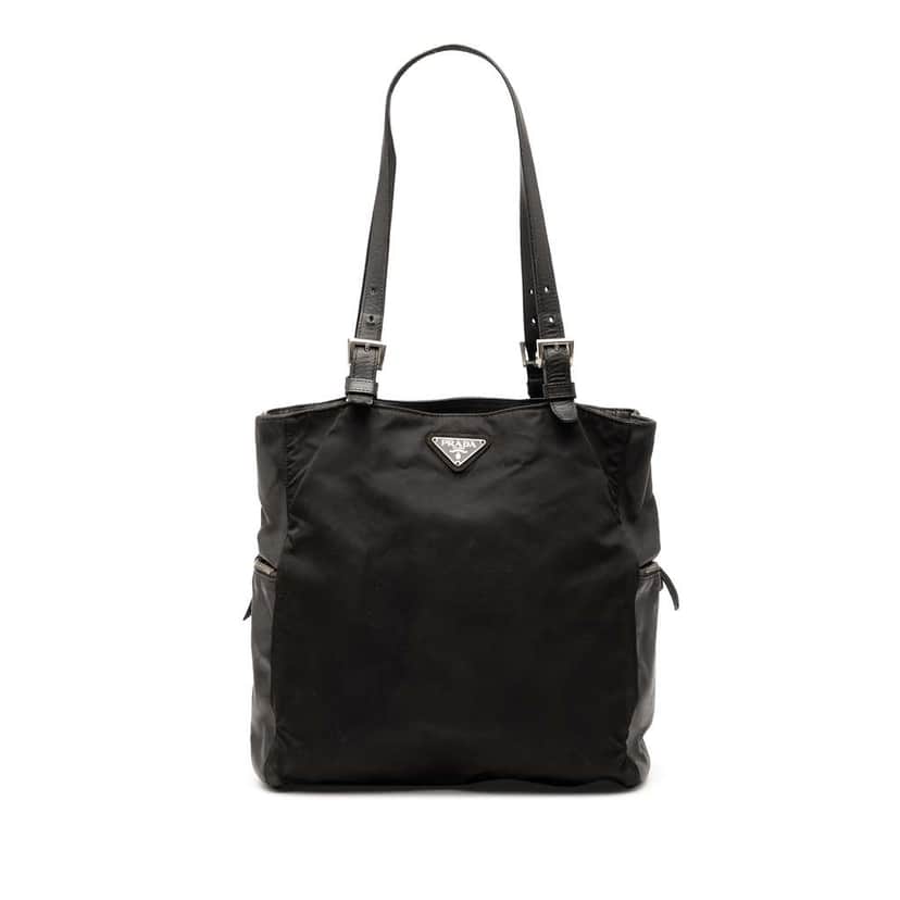 Prada Vitello Trimmed Tessuto Pockets Tote Black Fair condition - Front View