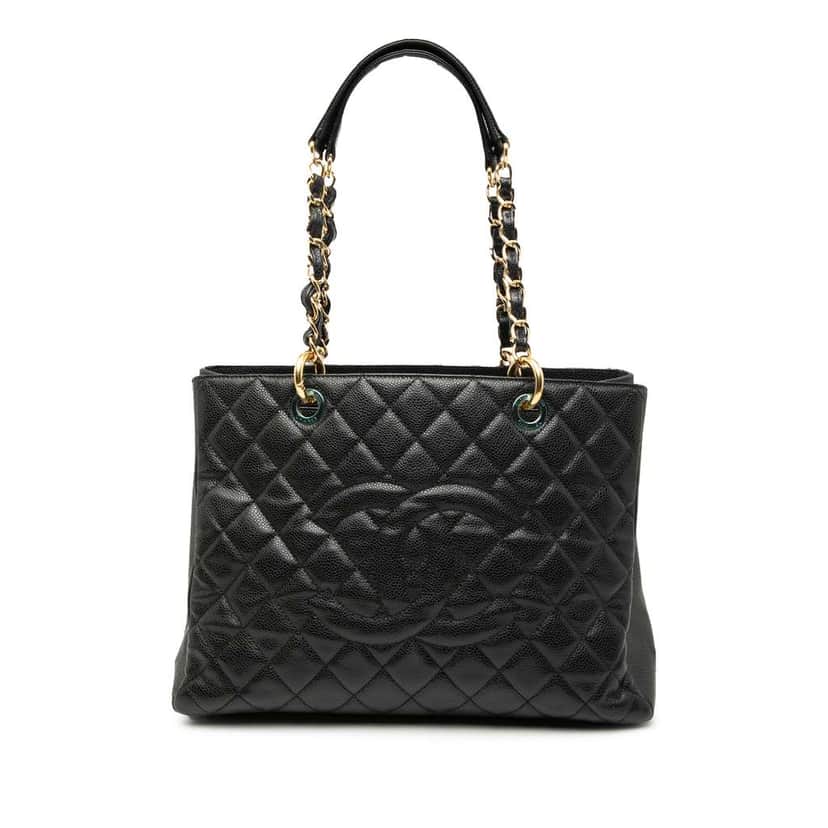 Chanel Caviar Grand Shopping Tote Black Leather Good condition - Front View