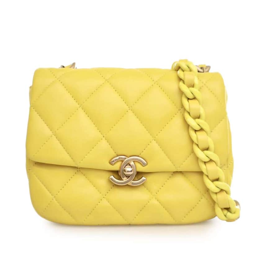 Chanel Mini Quilted Lambskin Candy Chain Flap Yellow Leather Good condition - Front View