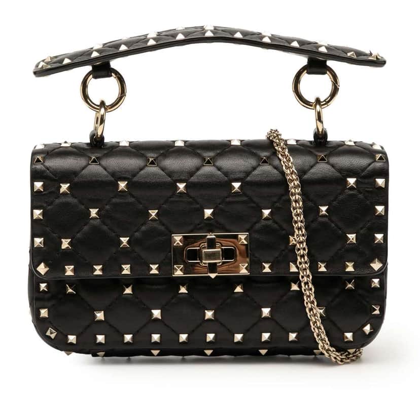 Valentino Small Nappa Rockstud Spike Satchel Black Leather Good condition - Front View