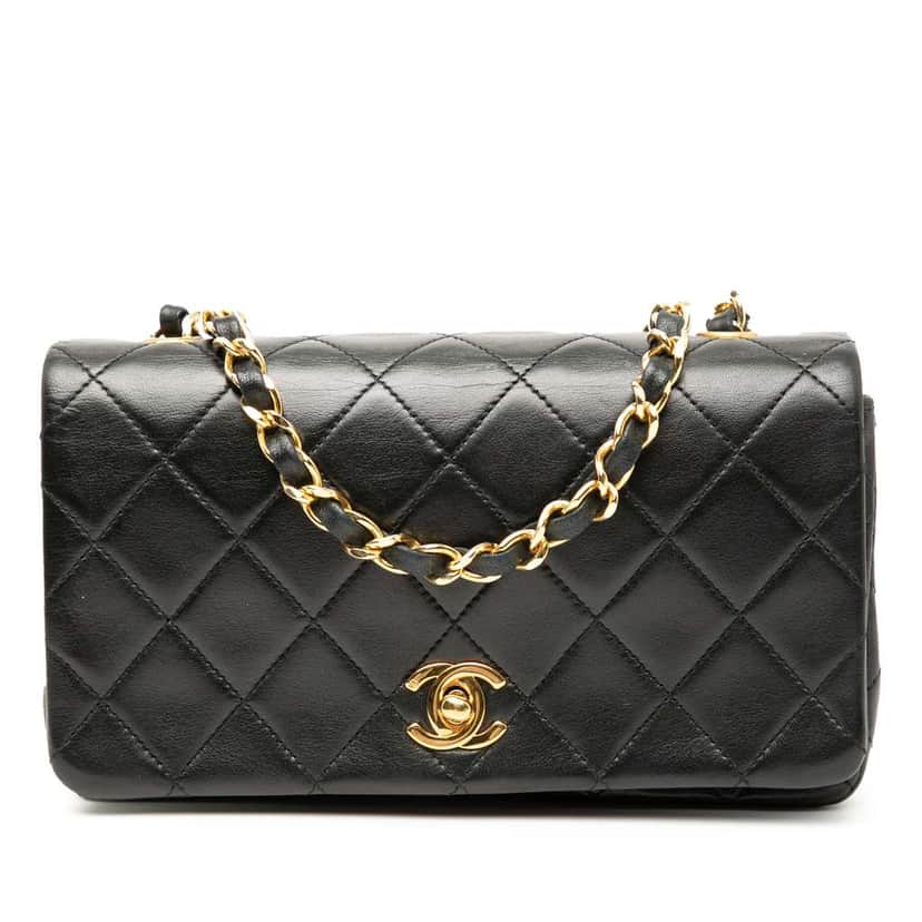 Chanel Mini CC Quilted Lambskin Full Flap Black Leather Good condition - Front View