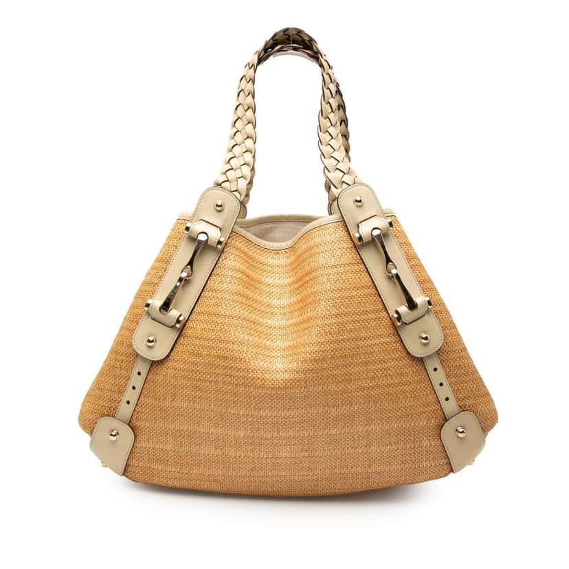Gucci Raffia Pelham Shoulder Bag Brown Good condition - Front View