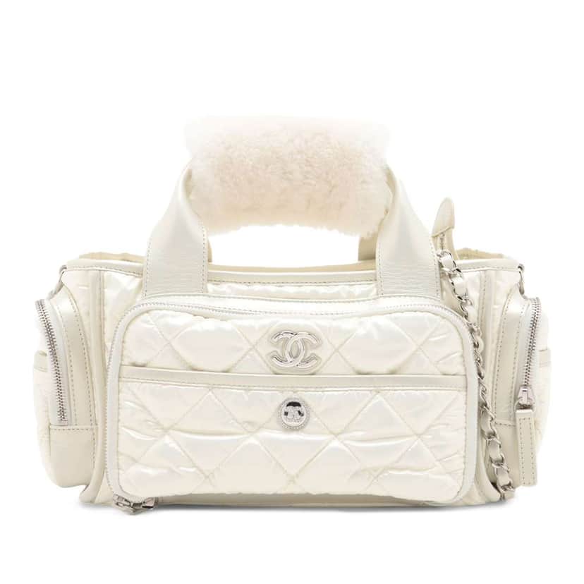 Chanel Coco Neige Quilted Nylon Bowling Bag White Good condition - Front View