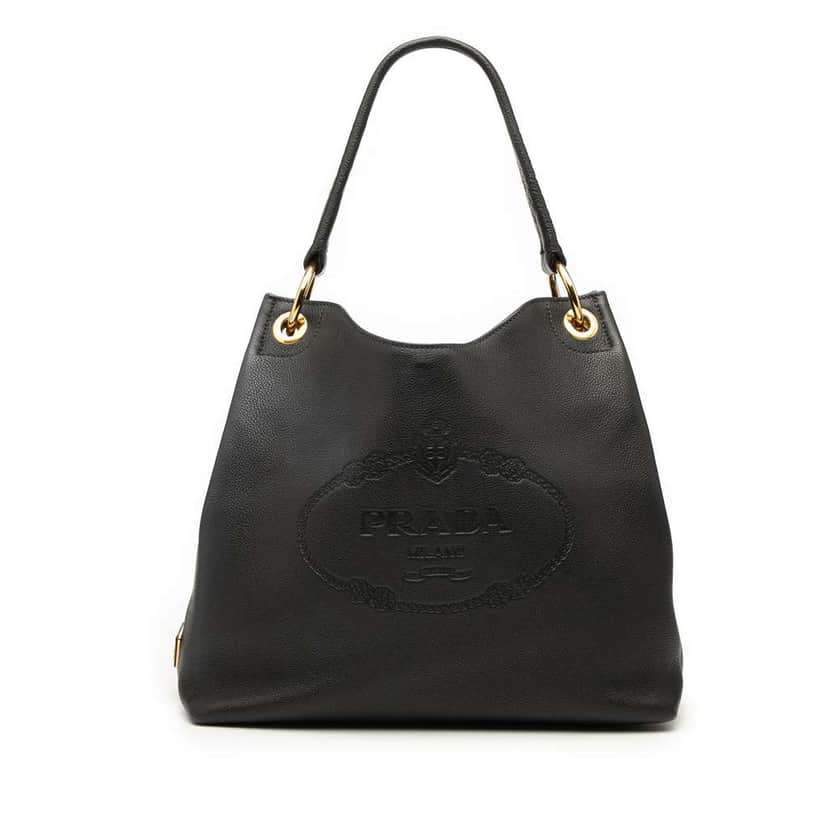 Prada Vitello Phenix Logo Tote Black Leather Good condition - Front View