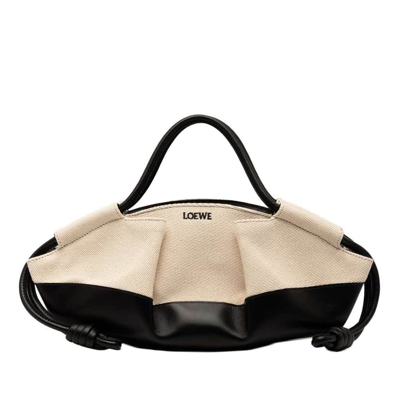 Loewe Small Shiny Calfskin and Canvas Paseo Satchel Brown Leather Good condition - Front View