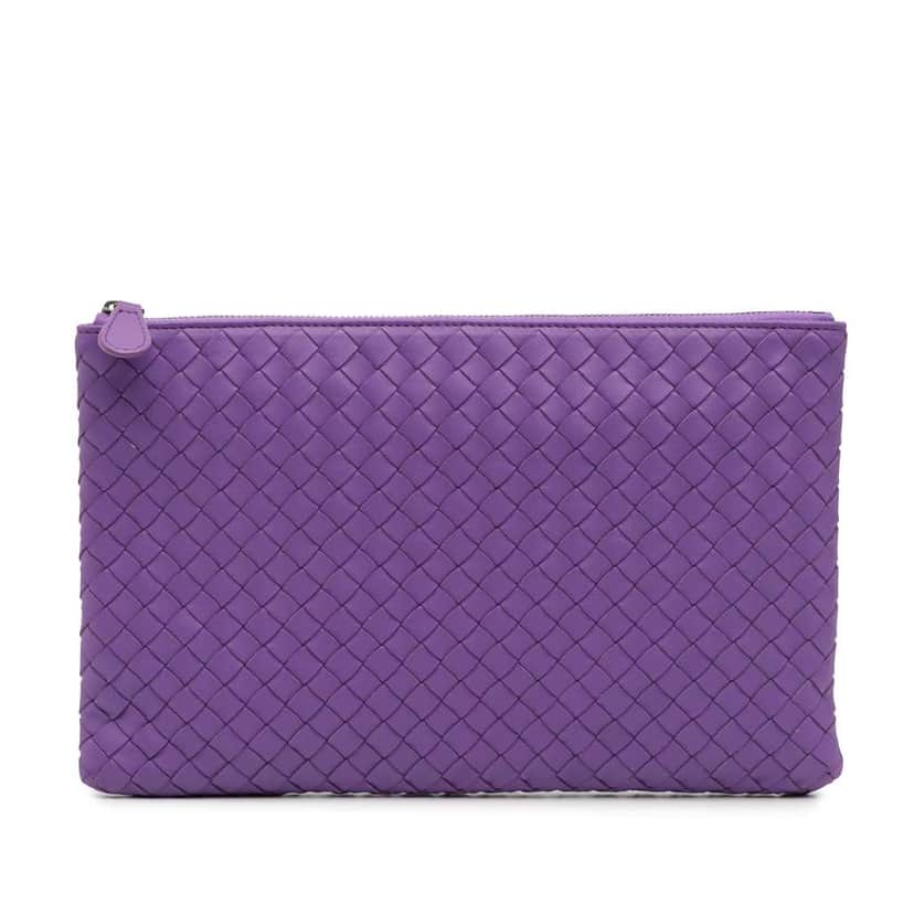 Bottega Veneta Nappa Intrecciato Clutch Purple Leather Good condition - Front View