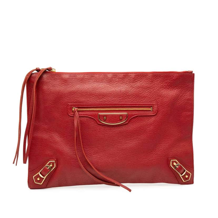 Balenciaga Veau Motocross Classic Metallic Edge Clutch Red Leather Good condition - Front View