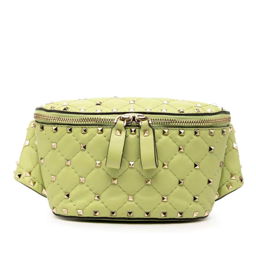 Valentino Nappa Rockstud Spike Belt Bag Green Leather Very good condition - Front View
