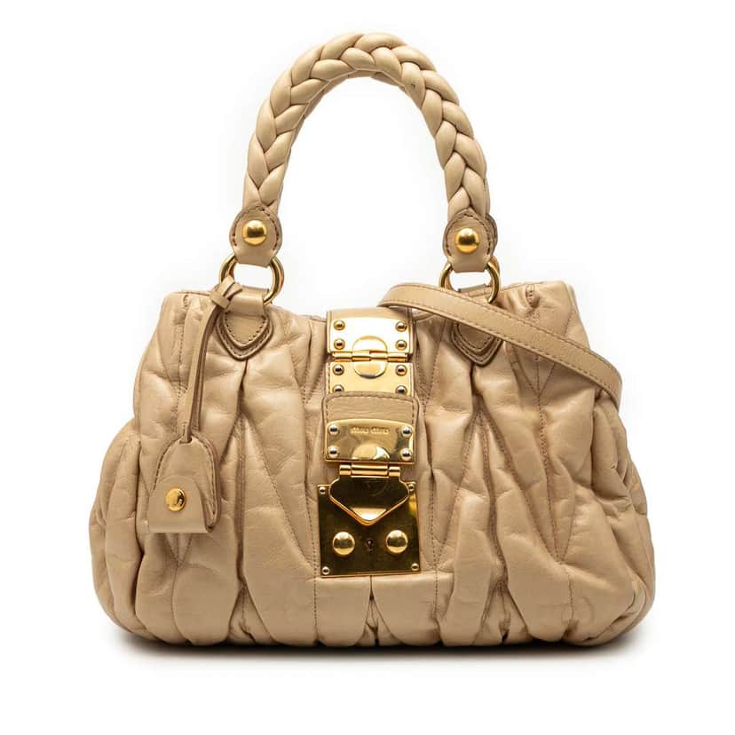 Miu Miu Matelasse Lambskin Satchel Brown Leather Good condition - Front View