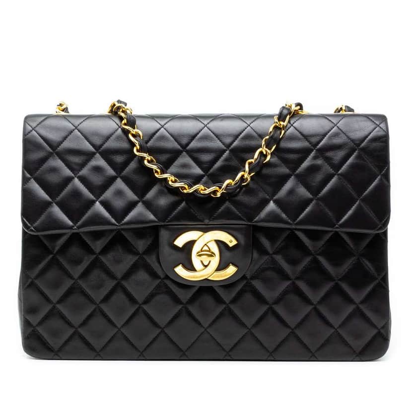 Chanel Maxi XL Classic Lambskin Single Flap Black Leather Good condition - Front View
