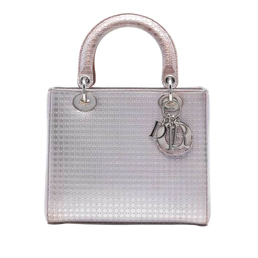 Dior Medium Metallic Patent Microcannage Lady Dior Pink Leather Very good condition - Front View